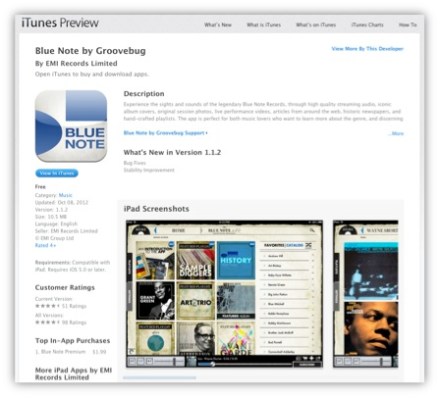 iPad版 Blue Note アプリ。国内では入手できない