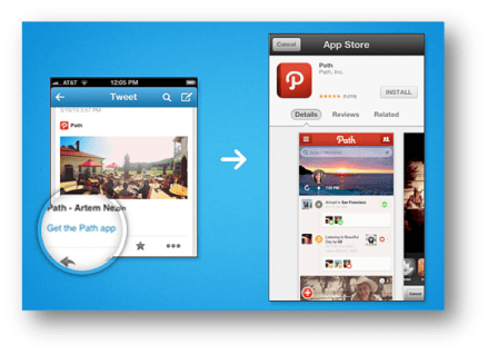 Twitterに実装されたアプリ・ディープリンク（引用＠IT記事より）