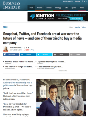 Snapchat, Twitter, and Facebook are at war over the future of news — and one of them tried to buy a media company